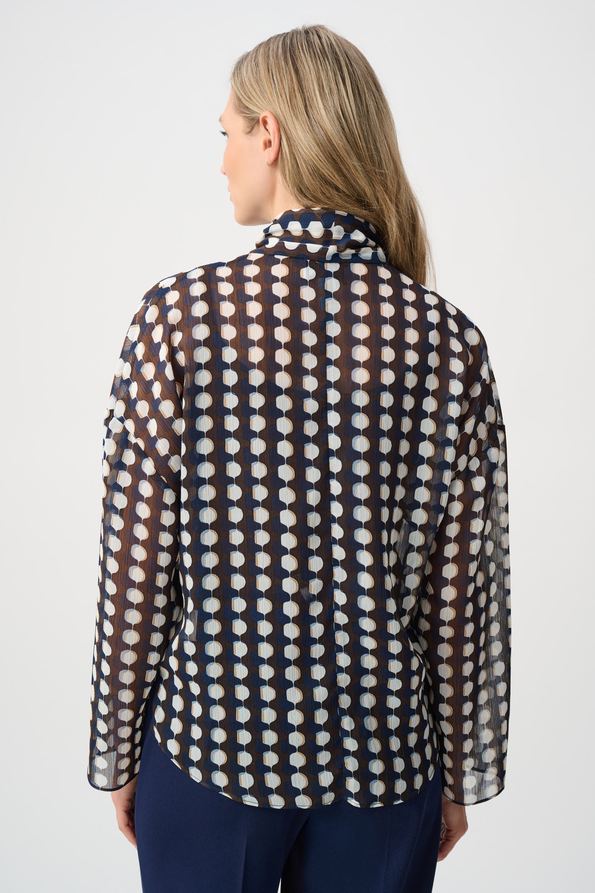 Chiffon Geometric-Print Tie-Neck Blouse