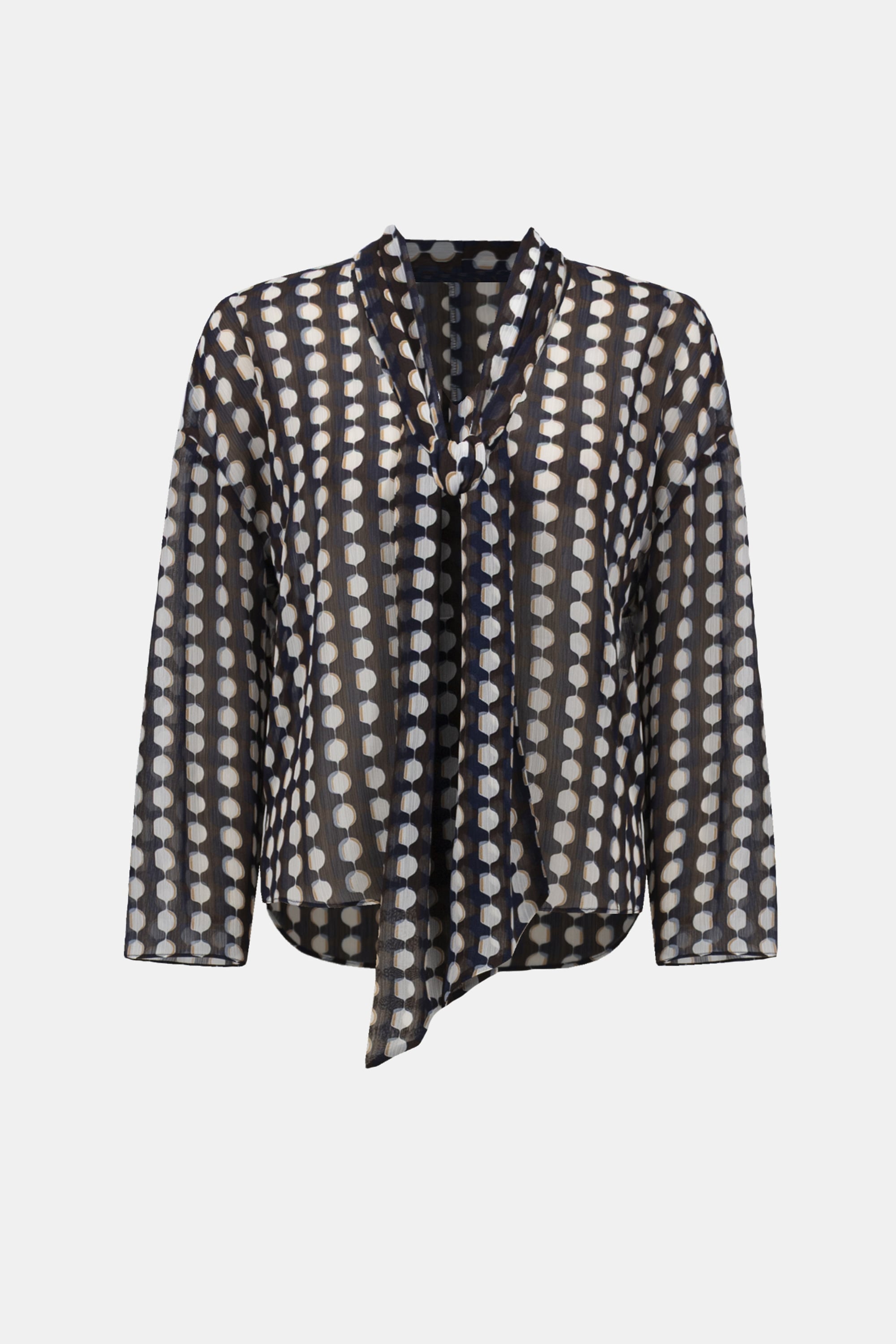 Chiffon Geometric-Print Tie-Neck Blouse