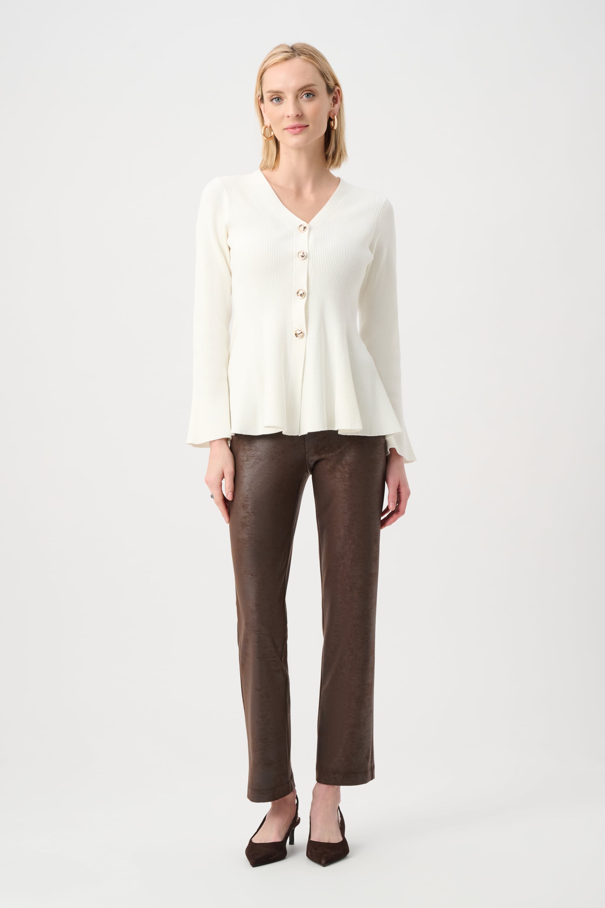 Foiled Silky Knit Straight Pull-On Pants