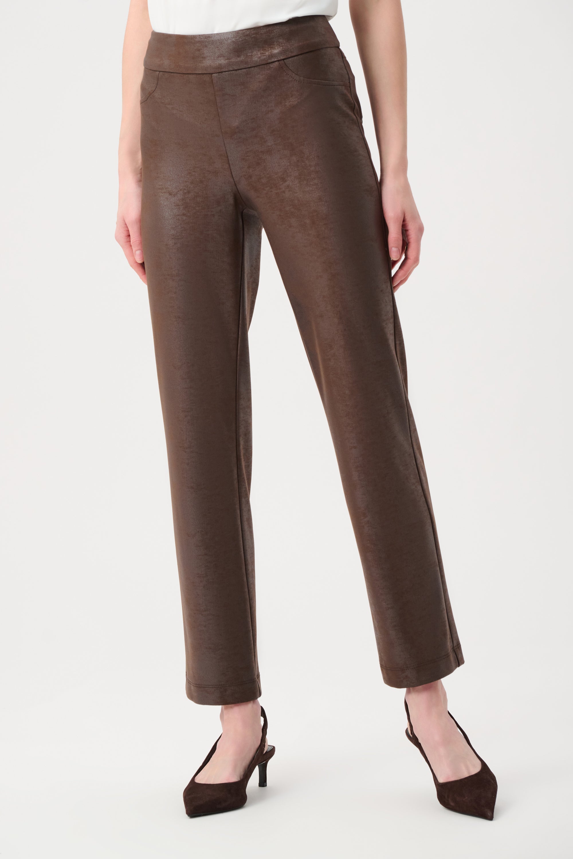 Foiled Silky Knit Straight Pull-On Pants