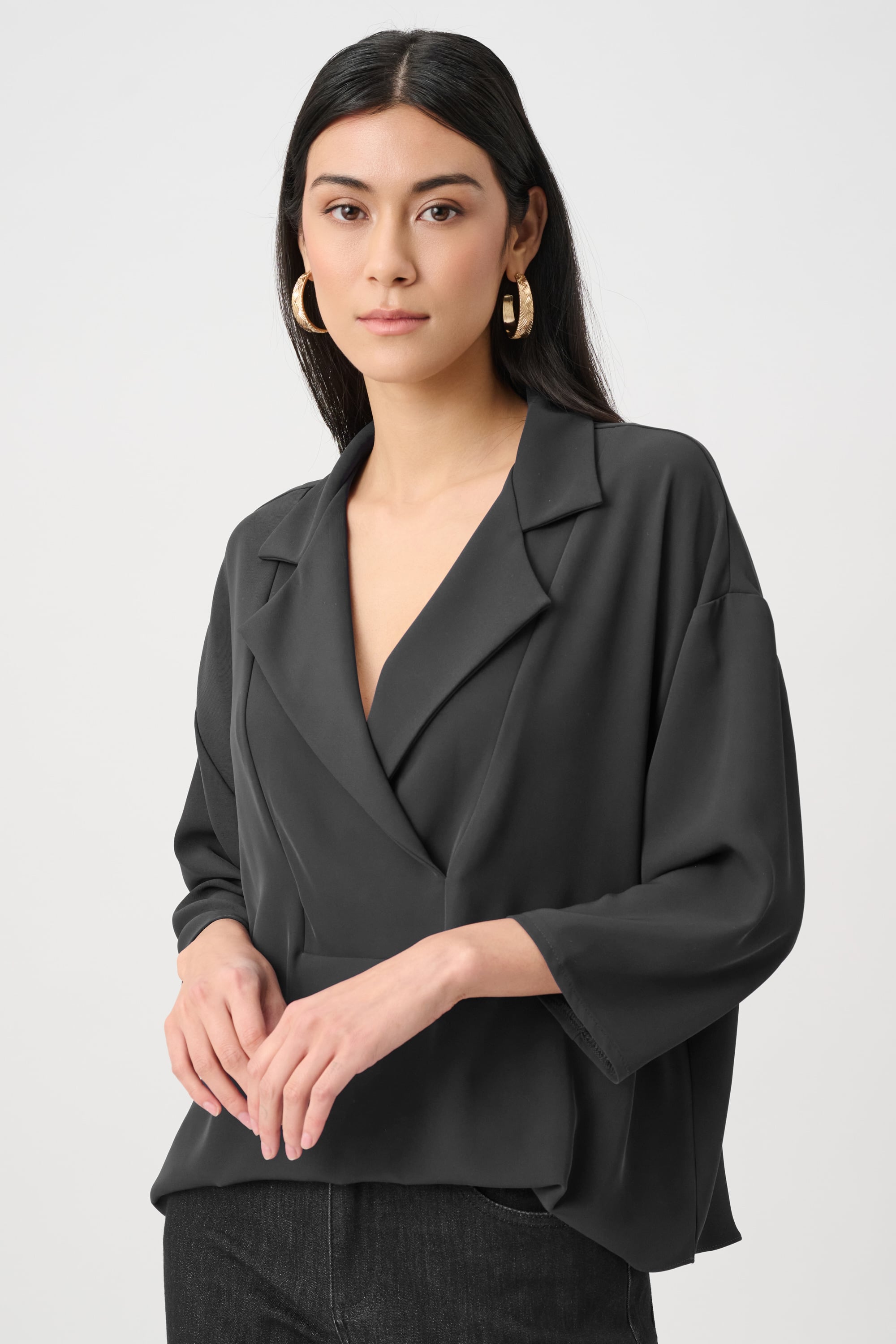 Joseph Ribkoff Woven Twill Boxy Top With Notched Collar-263109, colour 11