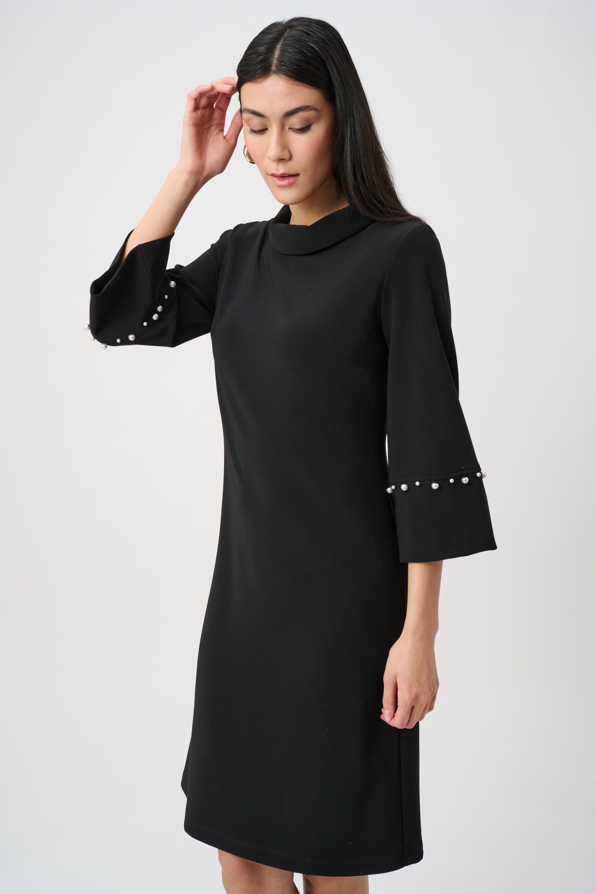 Silky Knit A-Line Dress With Pearl Detail