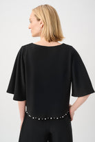 Silky Knit Flared Top With Pearl Detail