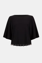 Silky Knit Flared Top With Pearl Detail