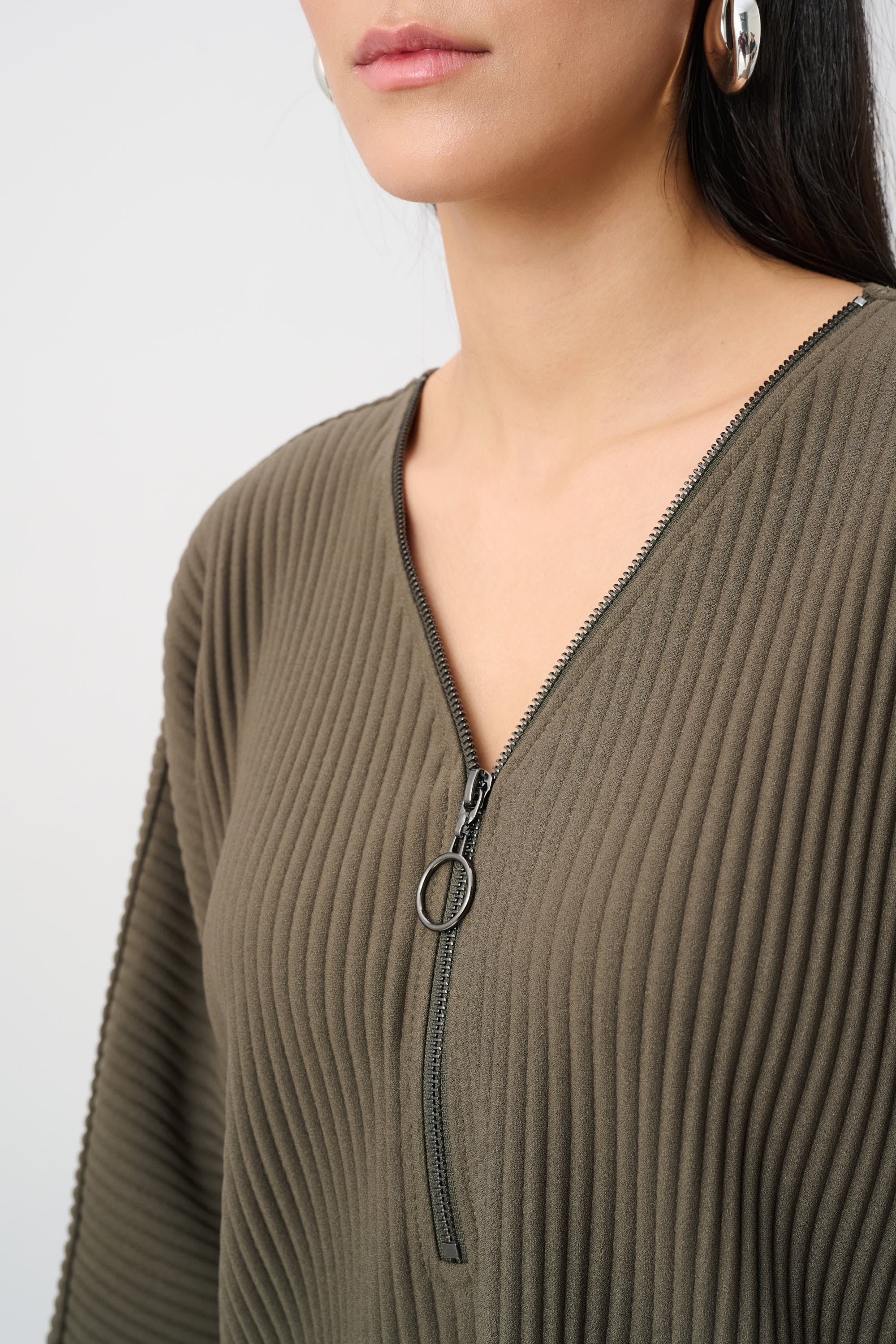 Pleated Scuba Crepe Zipped Neck Top