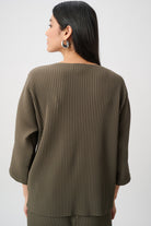Pleated Scuba Crepe Zipped Neck Top