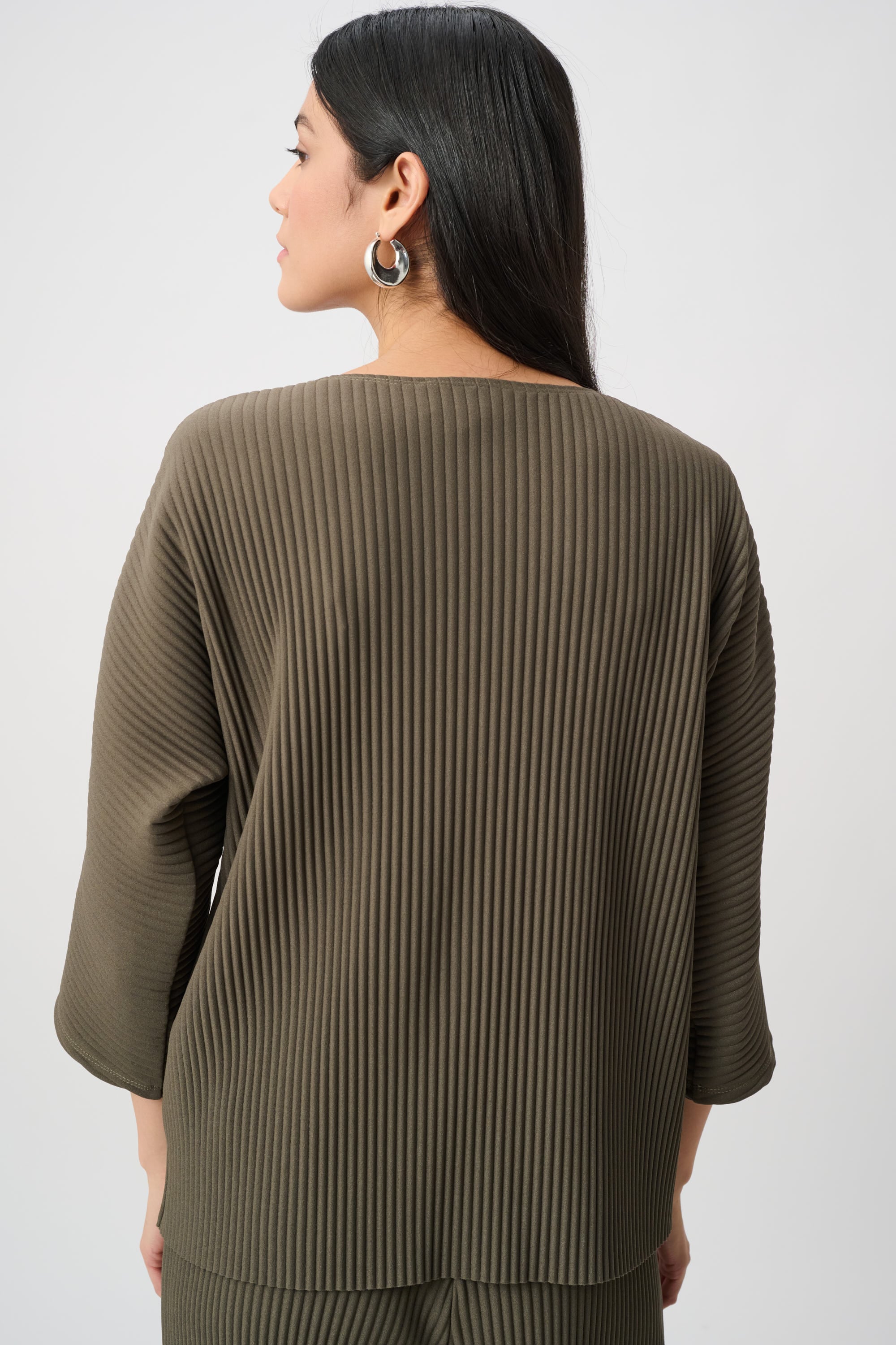 Pleated Scuba Crepe Zipped Neck Top