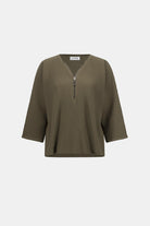 Pleated Scuba Crepe Zipped Neck Top