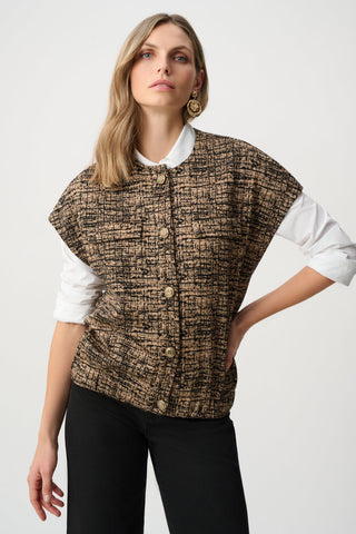 Joseph Ribkoff Abstract Jacquard Knit Bomber Vest-263128