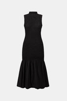 Textured Jacquard Flounce Dress With Memory