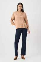 Crushed Satin Straight V-Neck Top