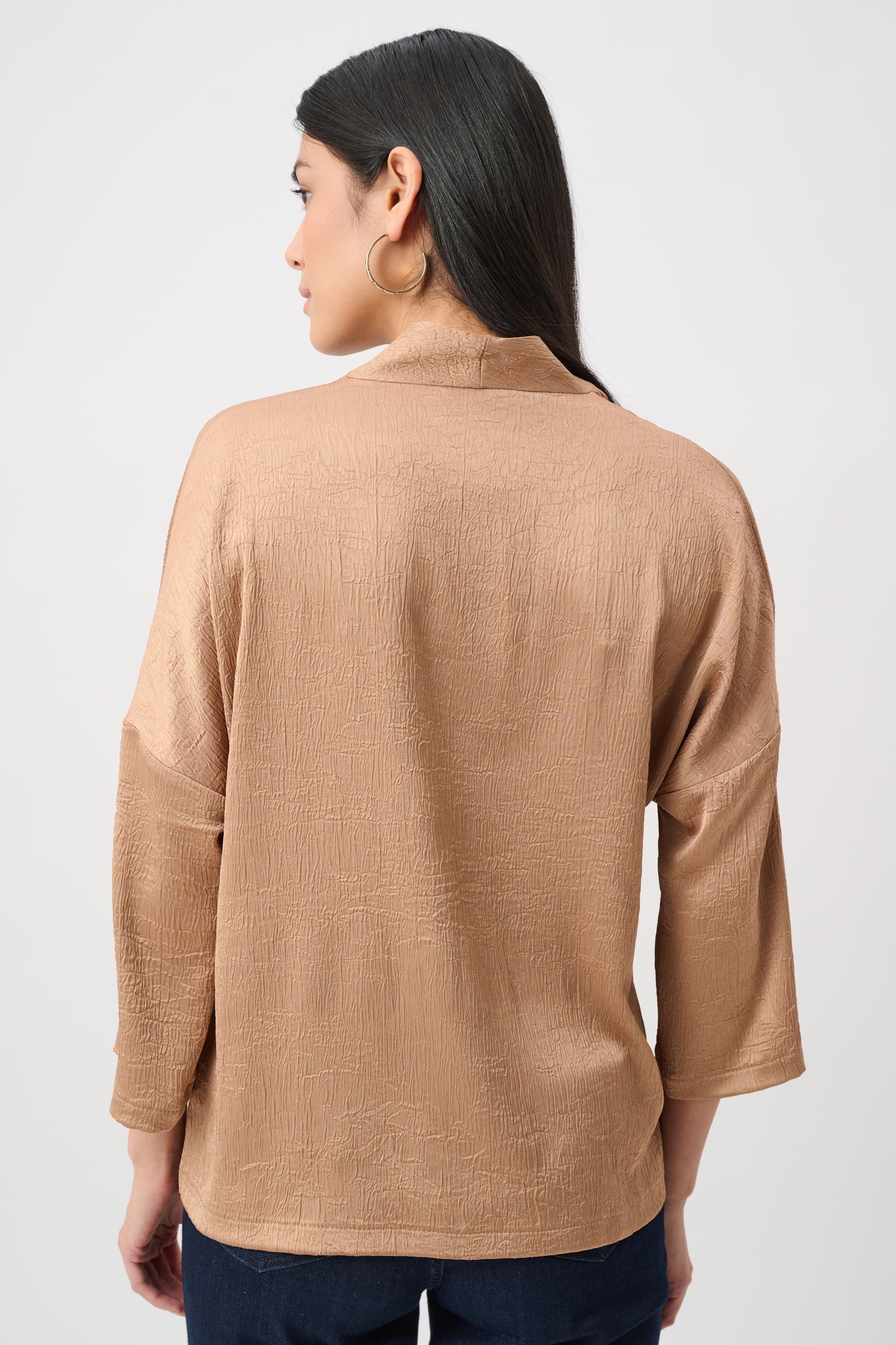 Crushed Satin Straight V-Neck Top