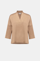 Crushed Satin Straight V-Neck Top