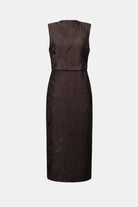 Pleated Satin Sleeveless Midi Dress