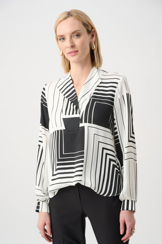 Joseph Ribkoff Recycled Satin Geometric Print Boxy Top-263153