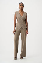 Melange Silky Knit Fitted Wrap Top