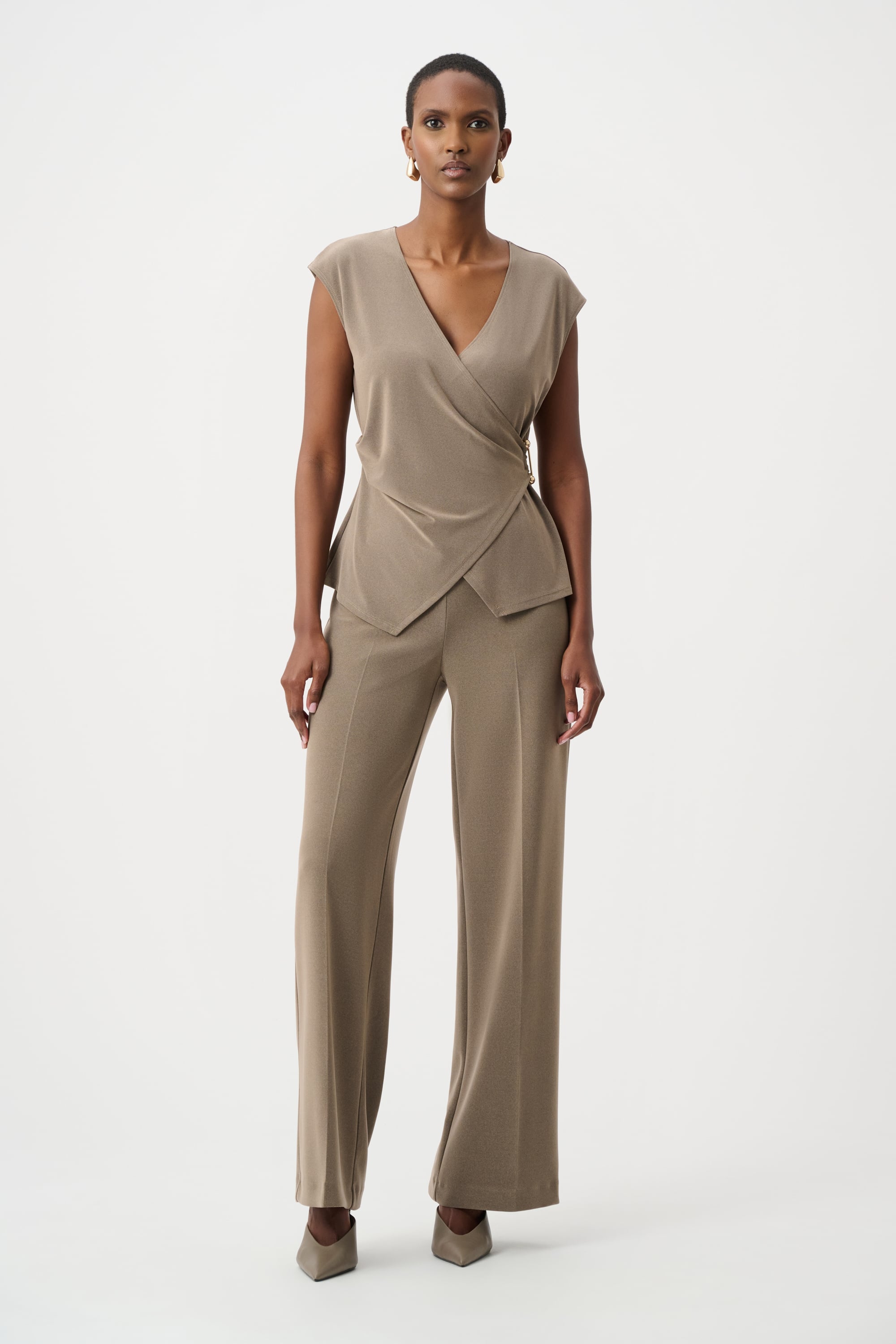 Melange Silky Knit Fitted Wrap Top