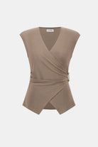 Melange Silky Knit Fitted Wrap Top