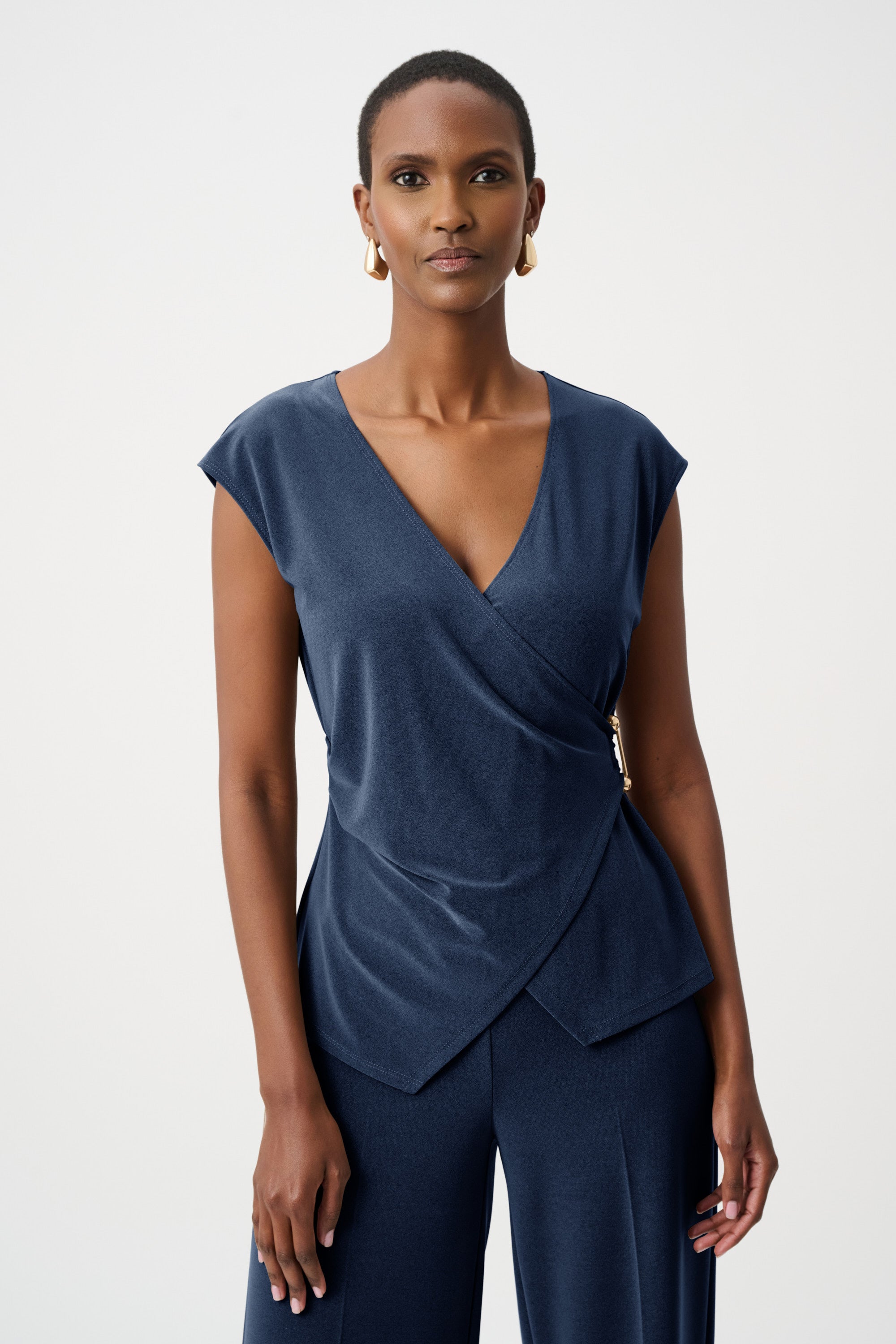 Melange Silky Knit Fitted Wrap Top