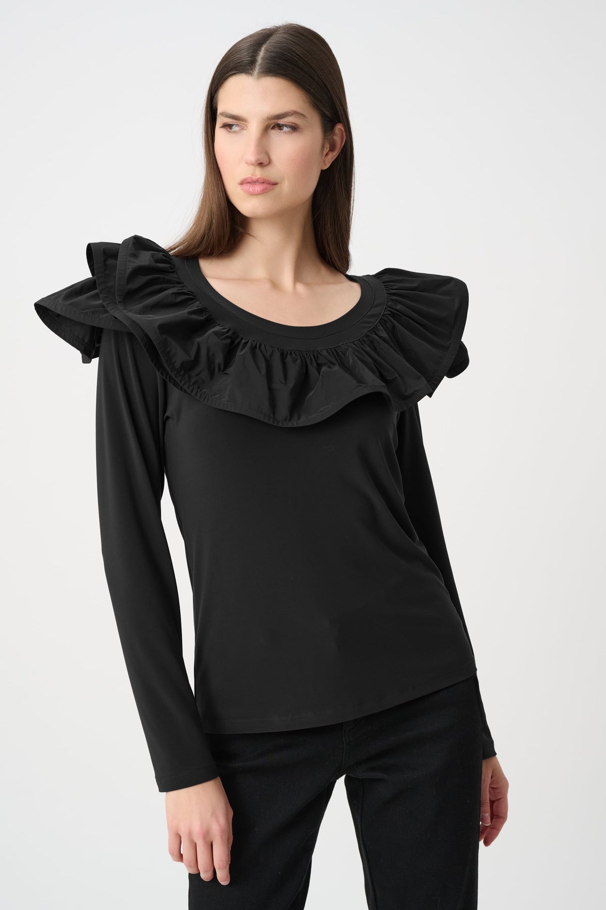 Joseph Ribkoff Silky Knit Fitted Top With Memory Ruffles-263167, colour 11