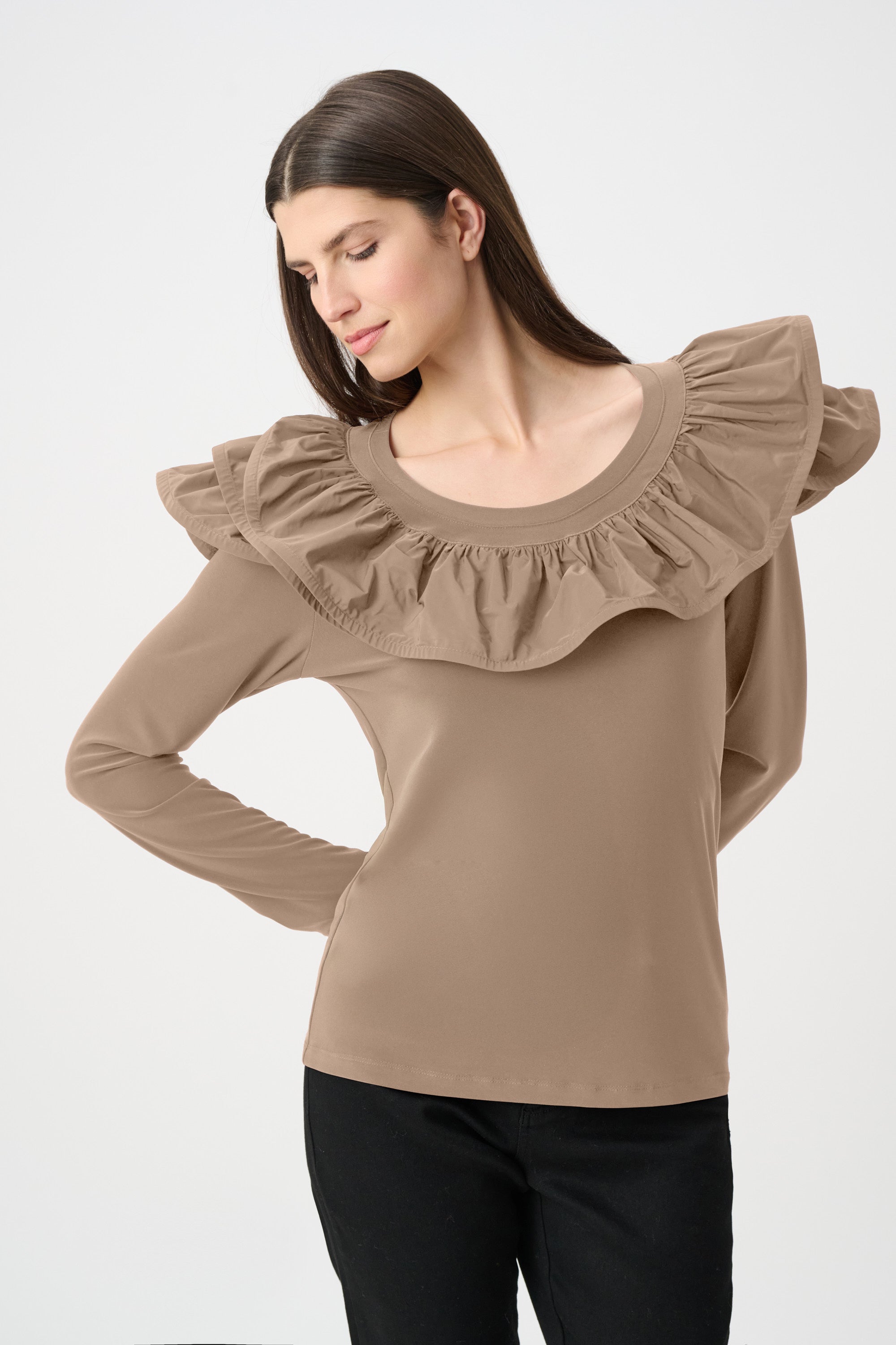 Joseph Ribkoff Silky Knit Fitted Top With Memory Ruffles-263167, view 6