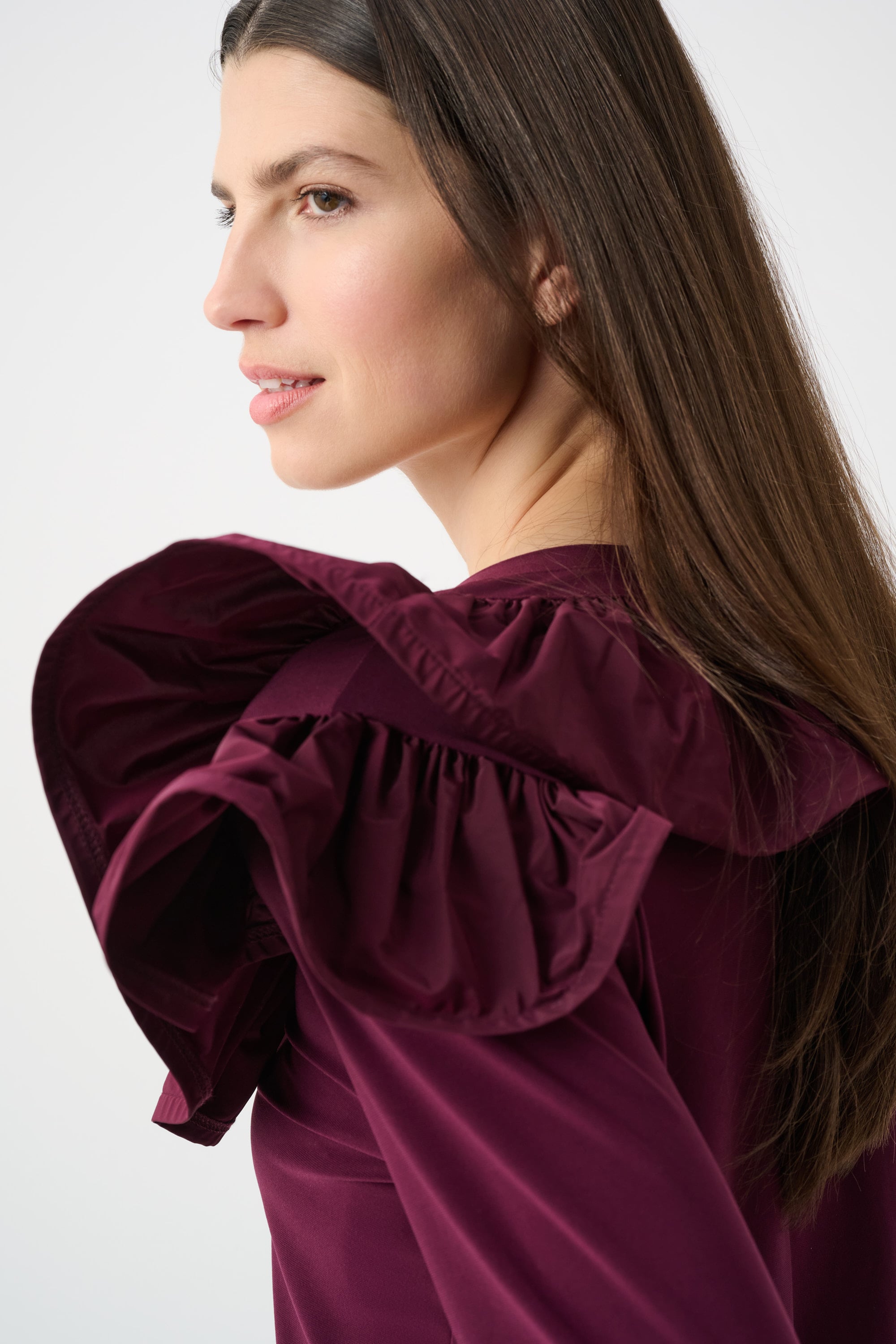 Joseph Ribkoff Silky Knit Fitted Top With Memory Ruffles-263167, view 3