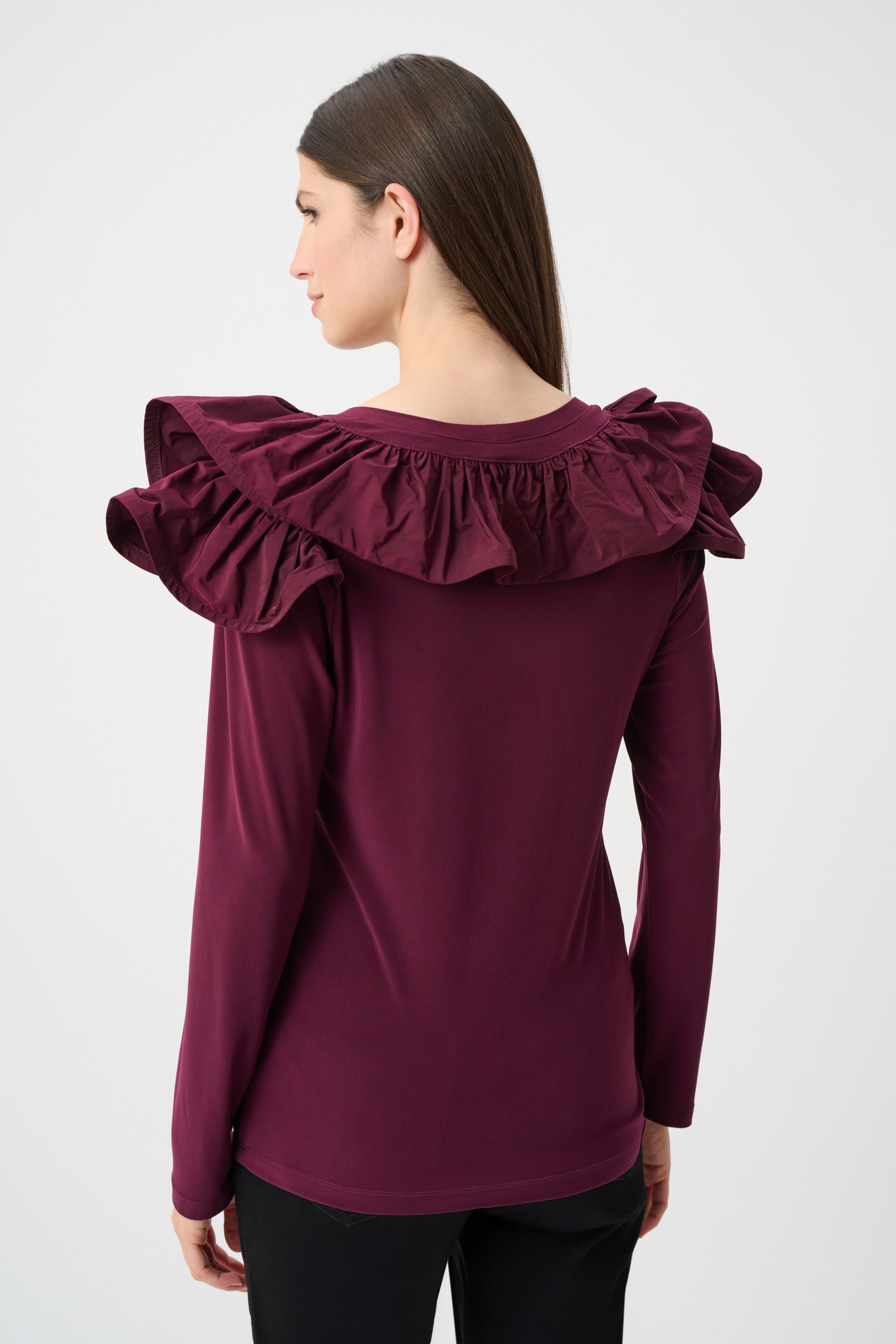 Joseph Ribkoff Silky Knit Fitted Top With Memory Ruffles-263167, view 4