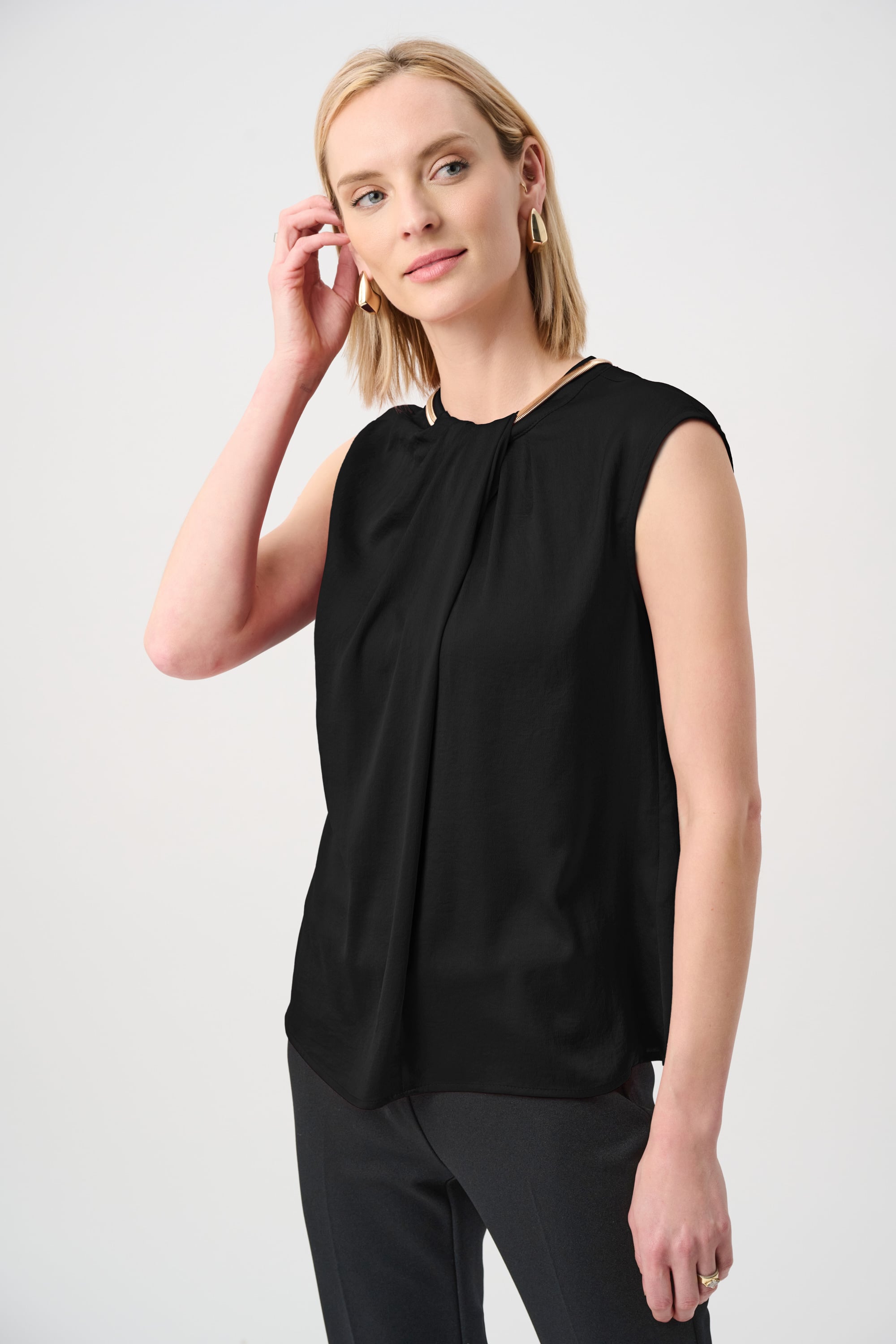 Joseph Ribkoff Recycled Satin Straight Sleeveless Top-263168, Black