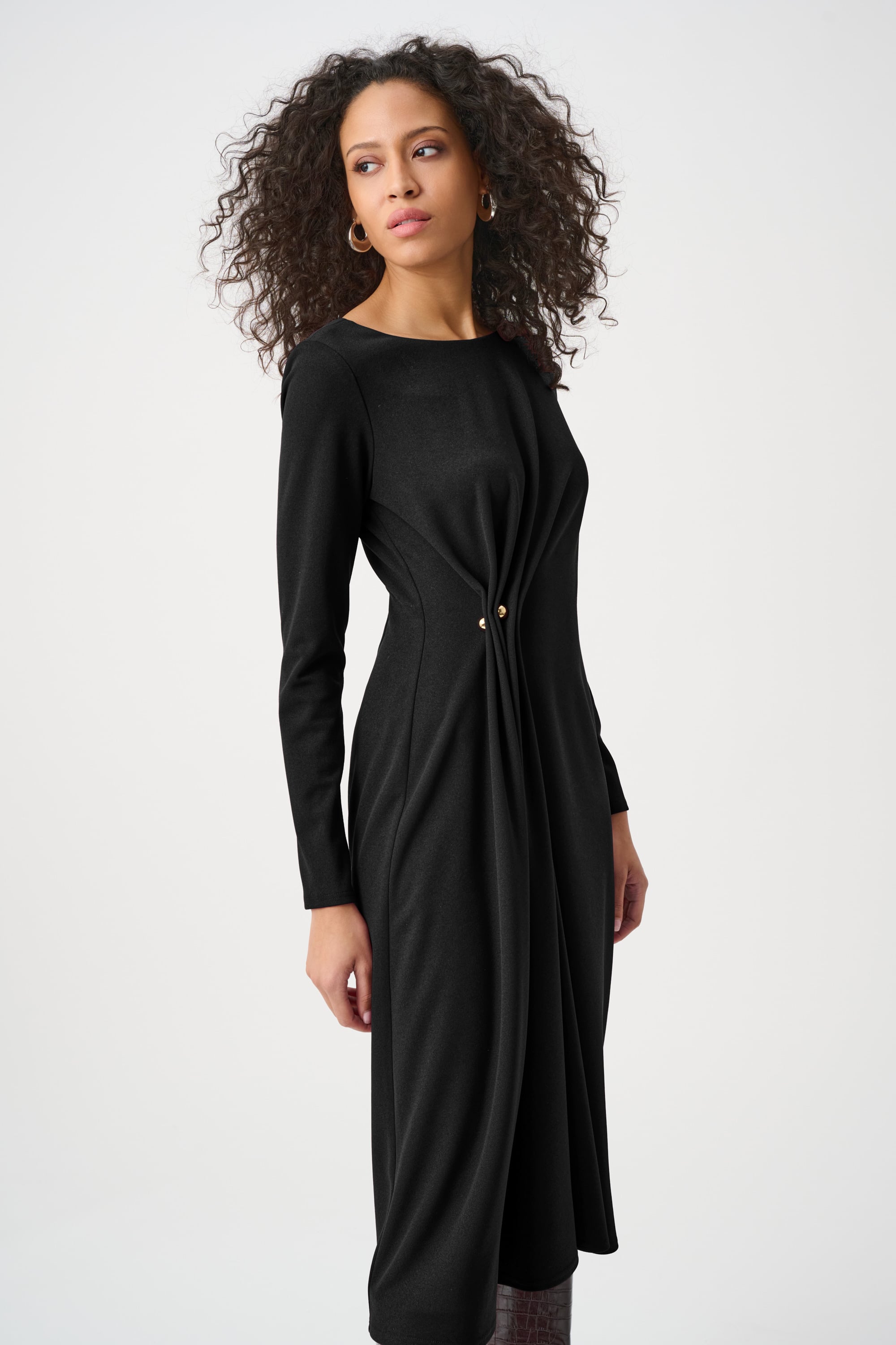 Scuba Crepe Draped Front Sheath Dress