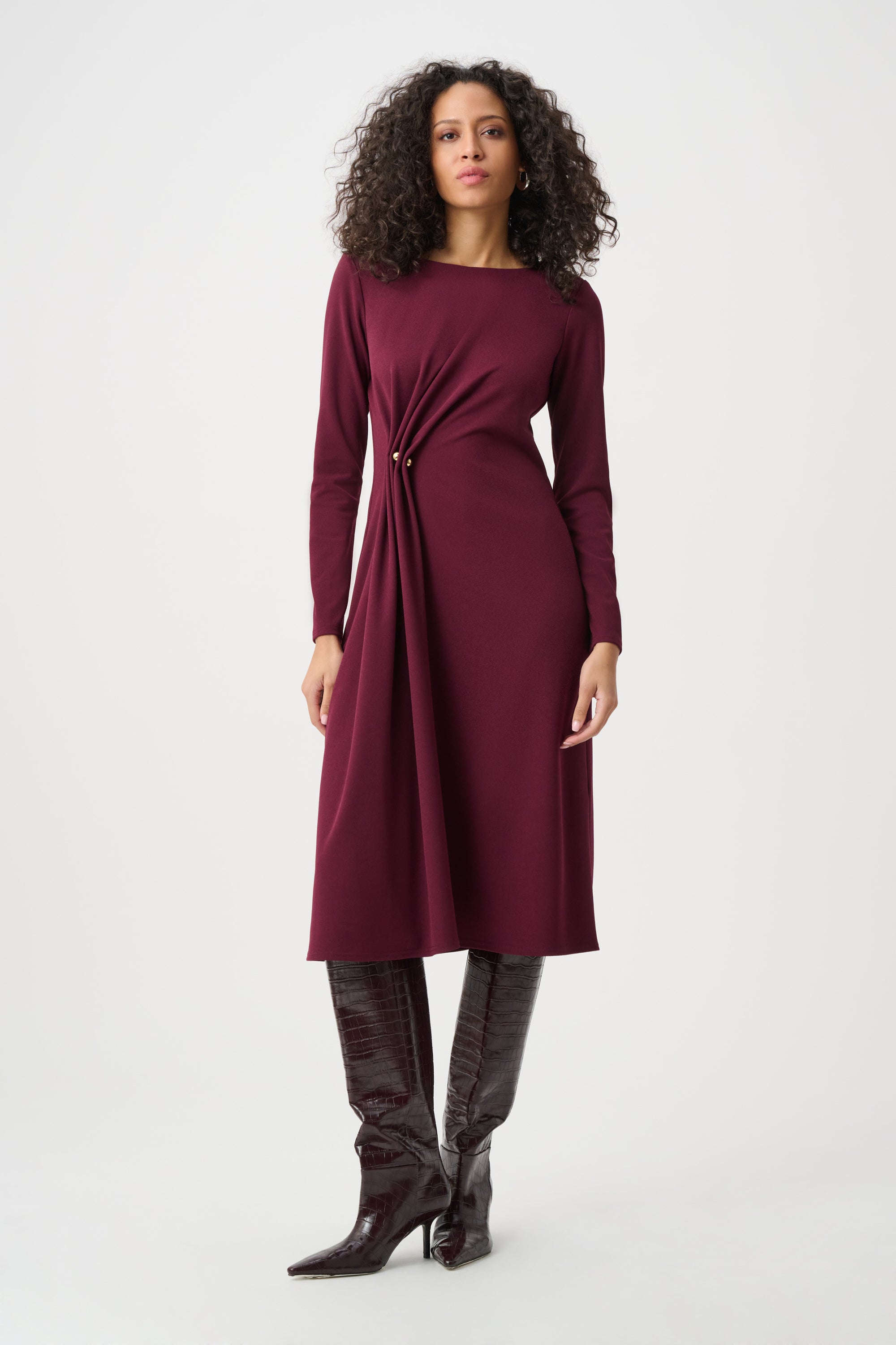 Scuba Crepe Draped Front Sheath Dress
