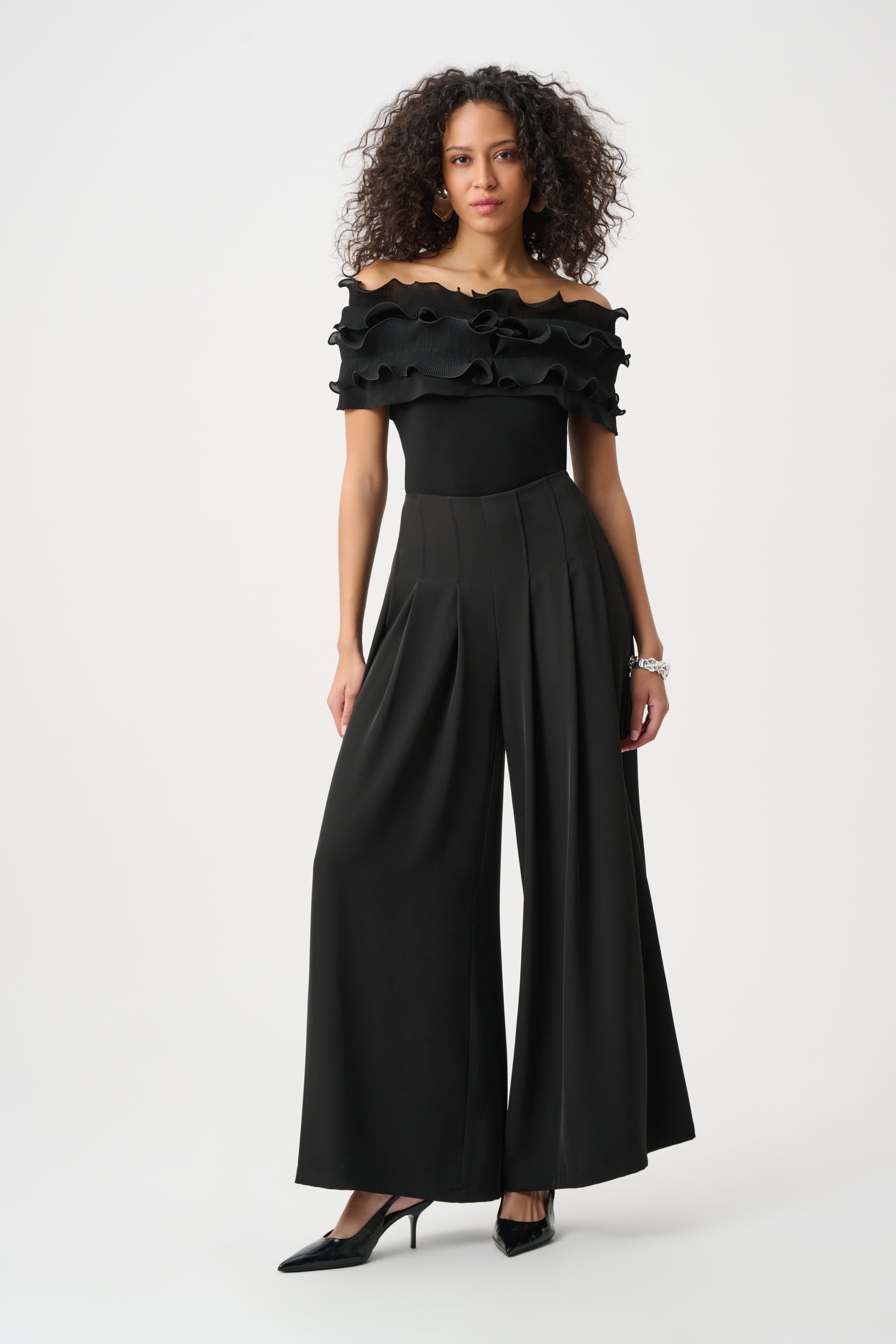 Silky Knit Off-Shoulder Top With Ruffles