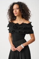 Silky Knit Off-Shoulder Top With Ruffles