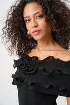 Silky Knit Off-Shoulder Top With Ruffles