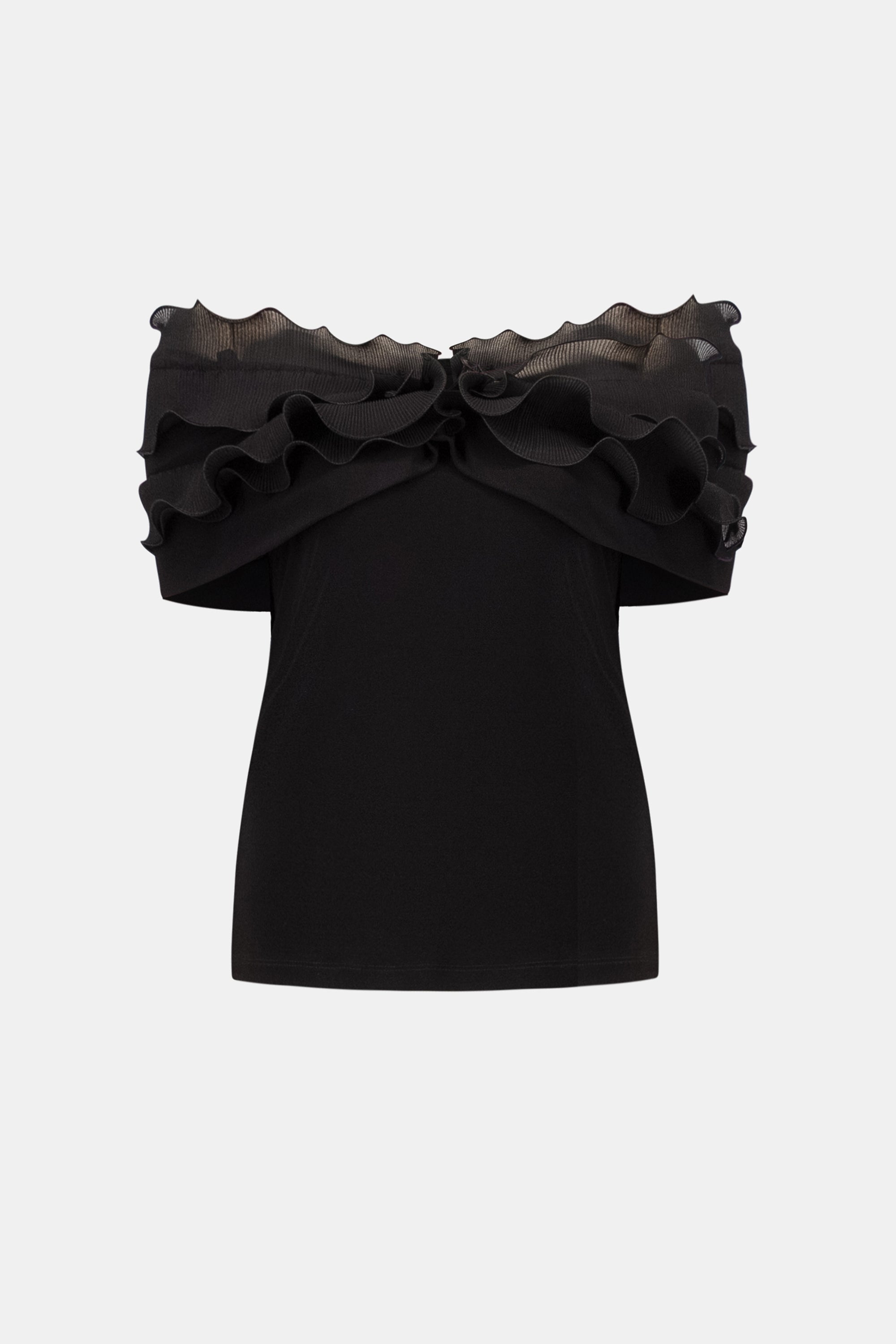 Silky Knit Off-Shoulder Top With Ruffles