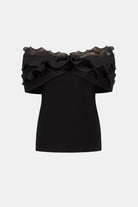 Silky Knit Off-Shoulder Top With Ruffles