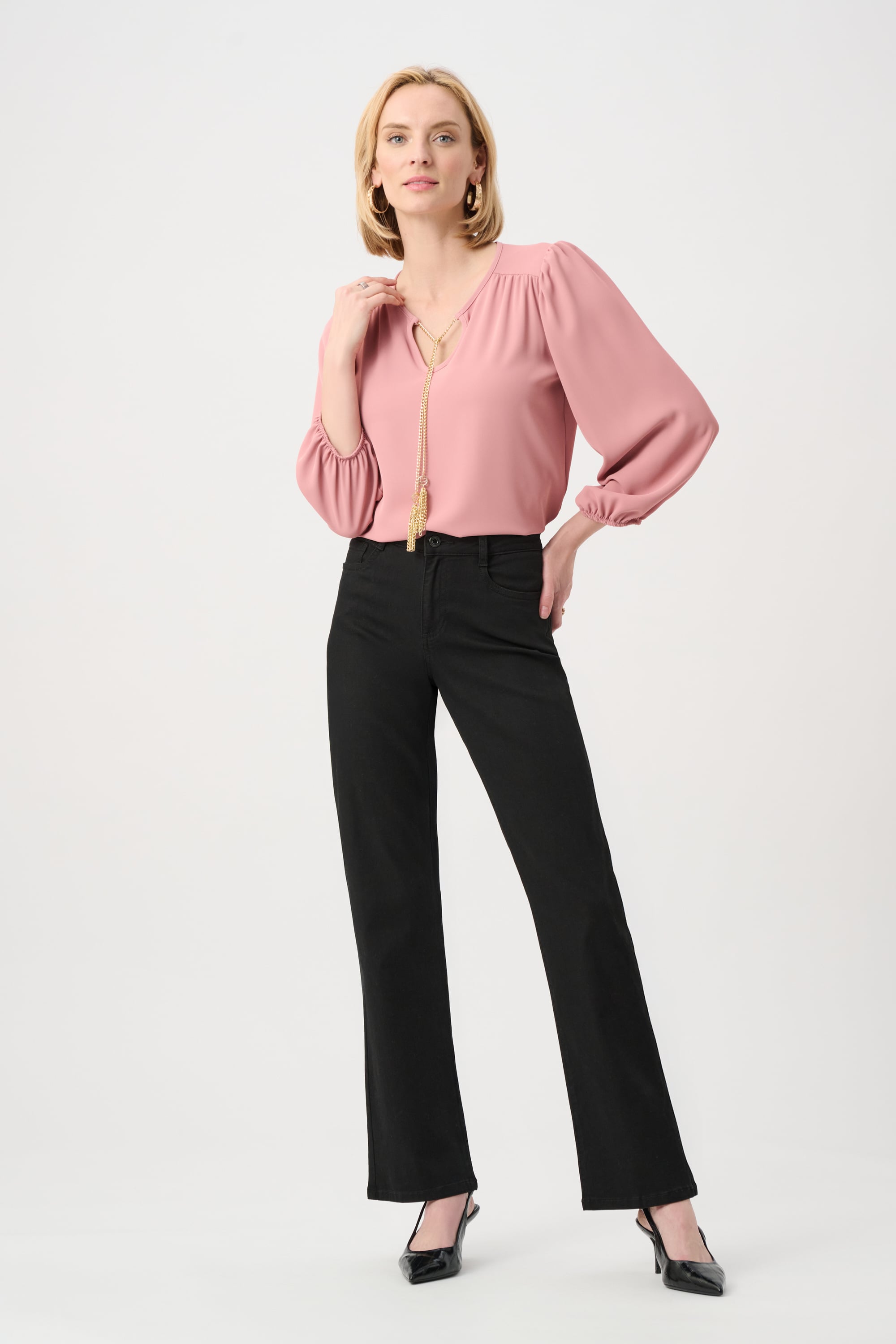 Woven Twill Top With Chain Detail
