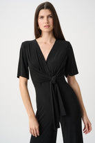 Silky Knit Wide-Leg Wrap Jumpsuit