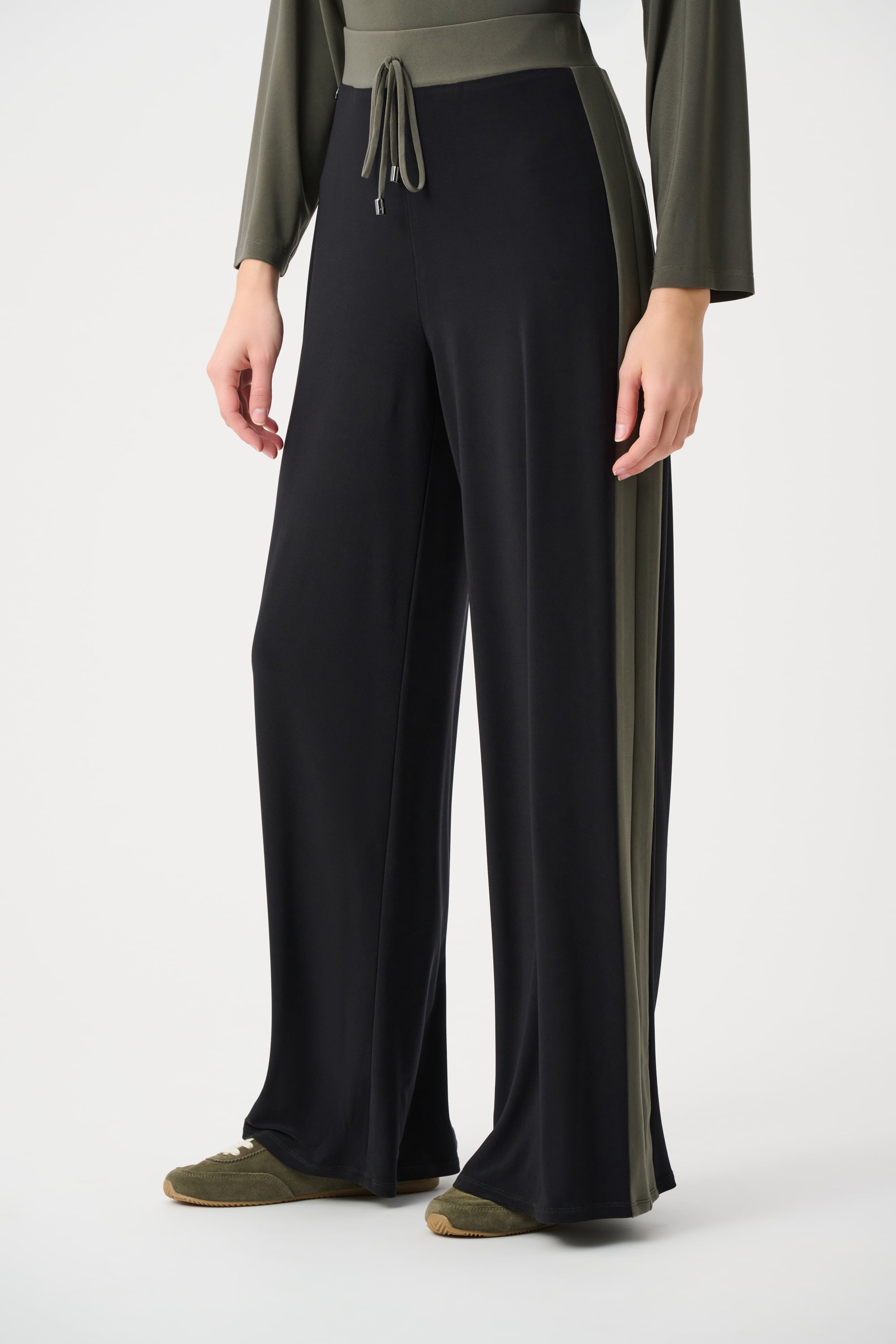 Silky Knit Color Block Wide Leg Pull-On Pants