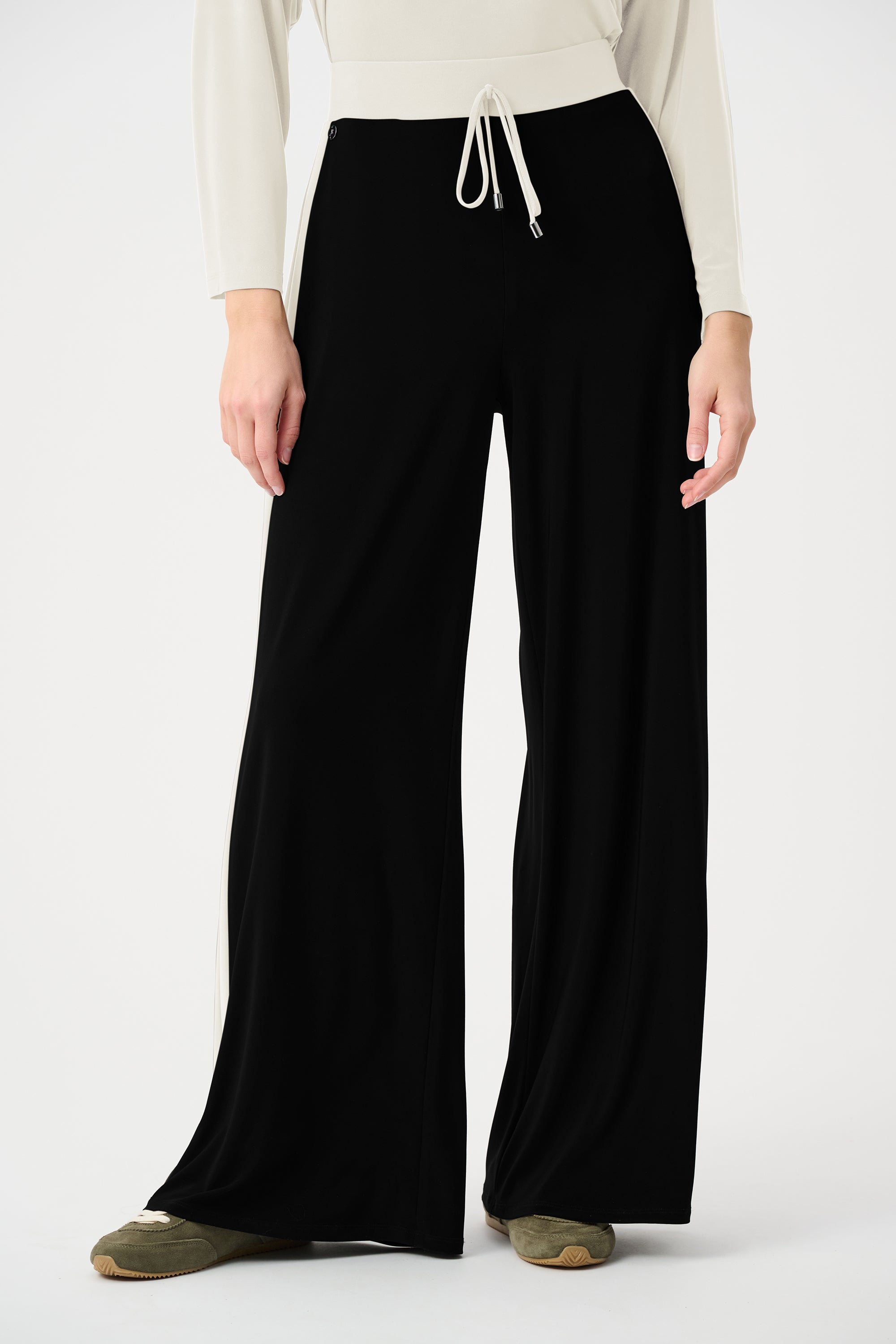 Silky Knit Color Block Wide Leg Pull-On Pants
