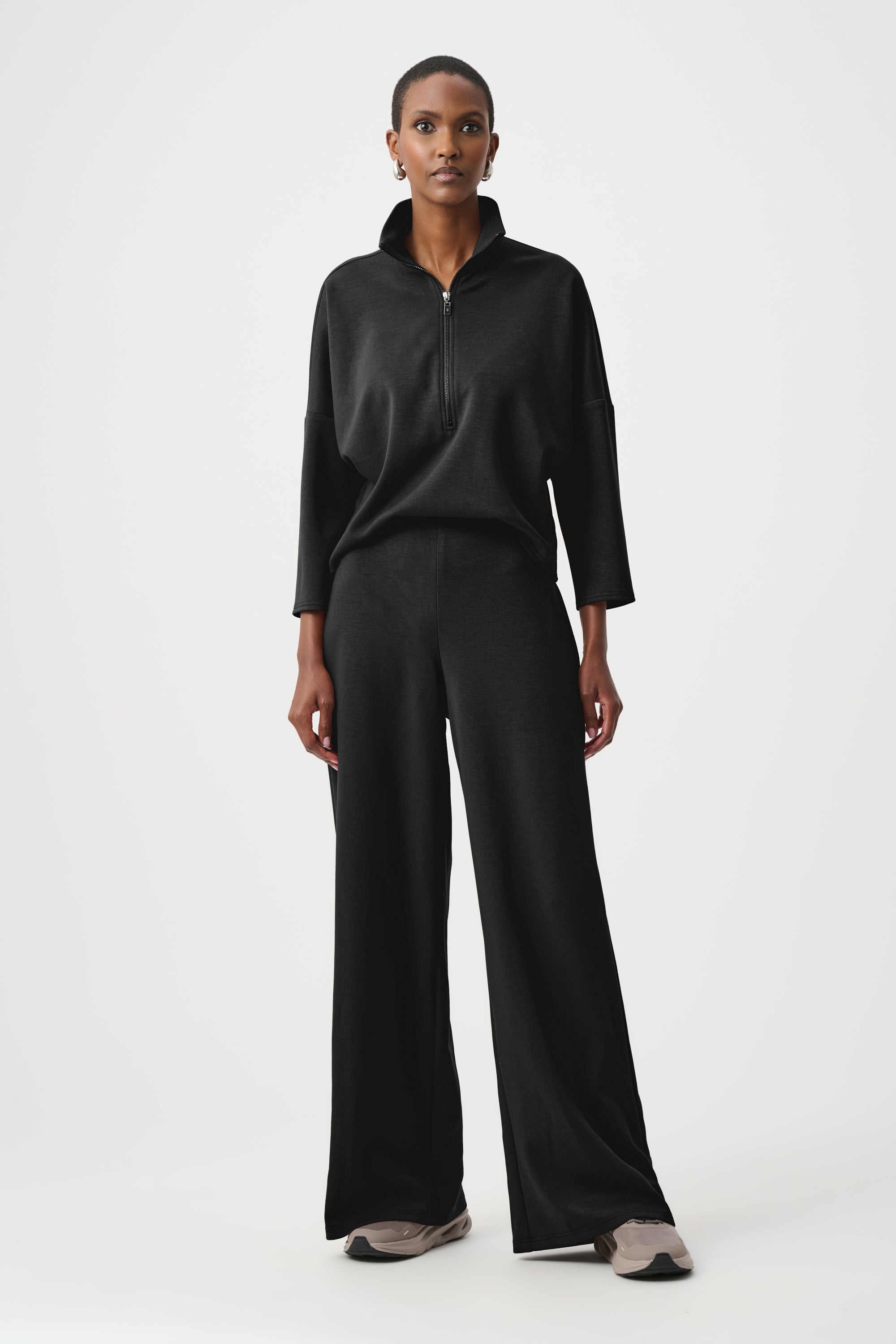 Scuba Jersey Mock-Neck Wide Leg Jumpsuit