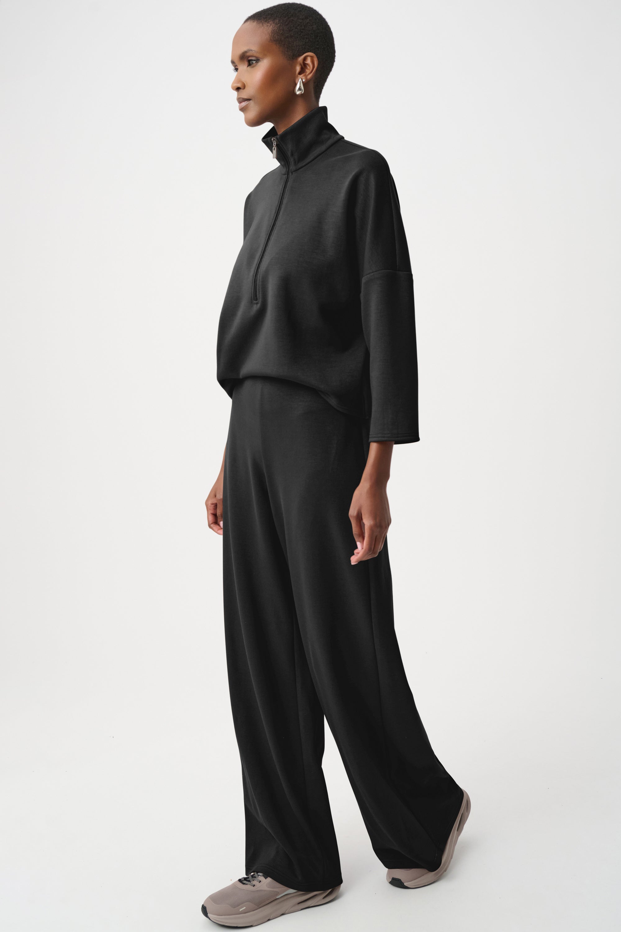 Scuba Jersey Mock-Neck Wide Leg Jumpsuit