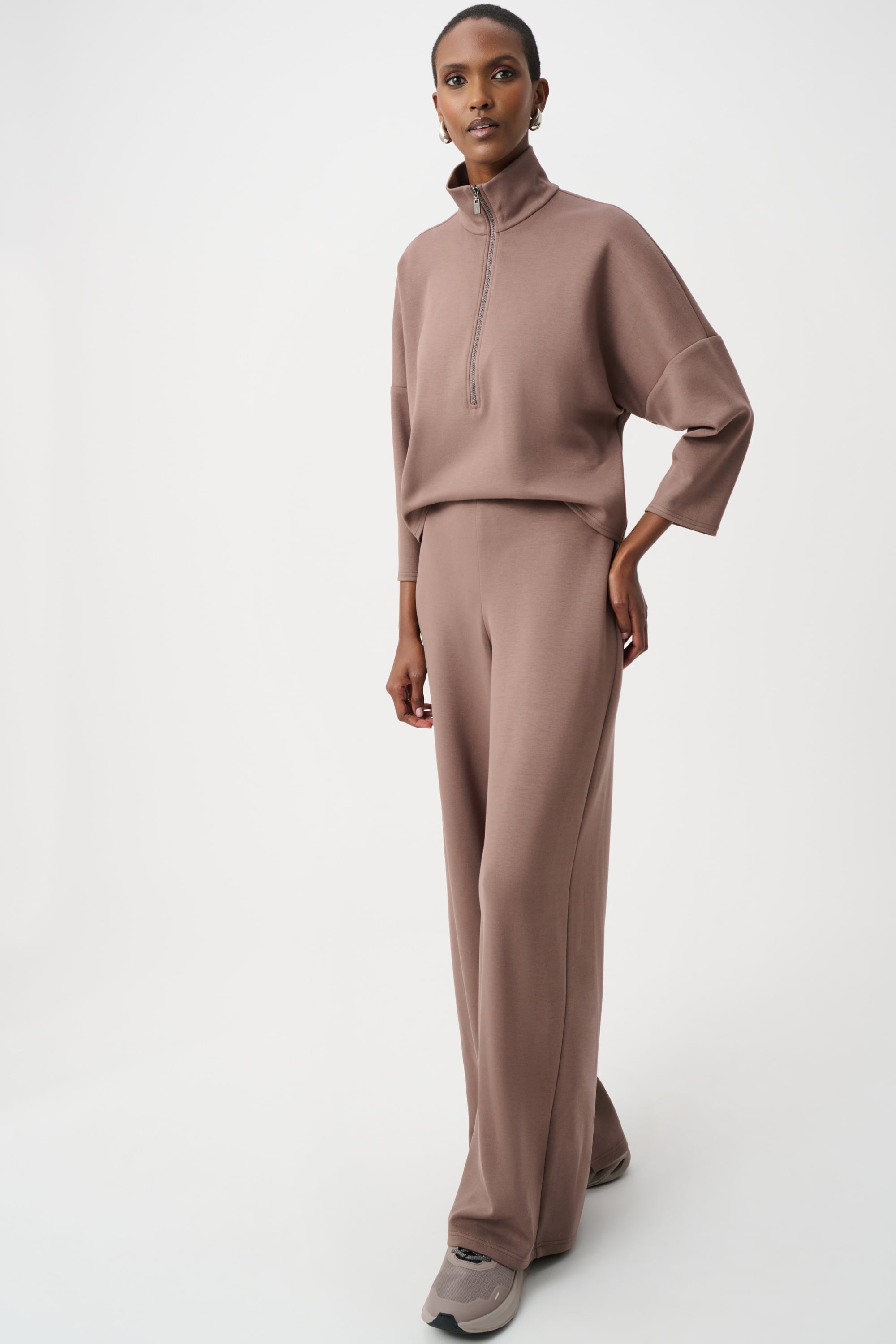 Scuba Jersey Mock-Neck Wide Leg Jumpsuit