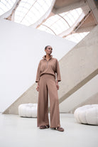 Scuba Jersey Mock-Neck Wide Leg Jumpsuit