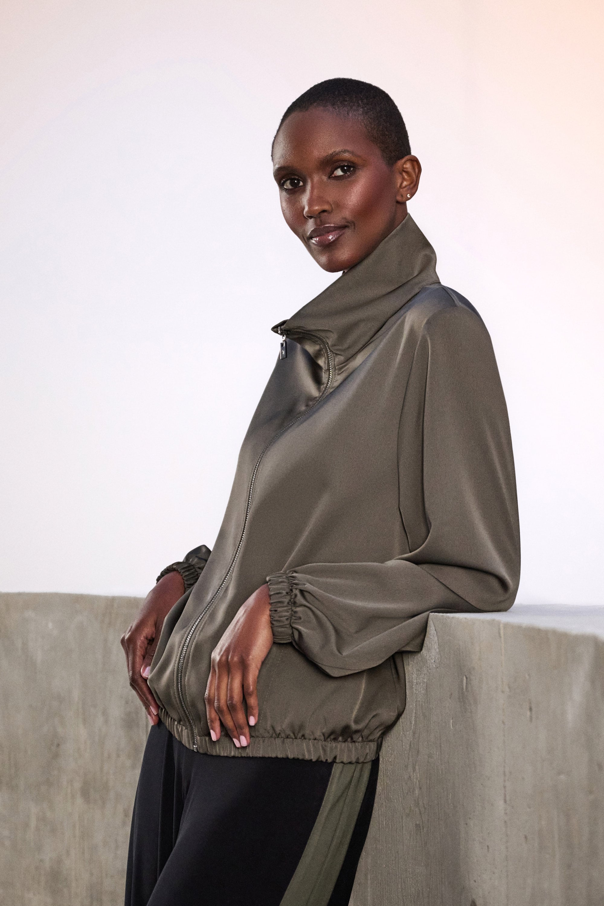Recycled Satin Zipped Bomber Jacket