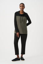 Silky Knit Color Block Funnel-Neck Tunic