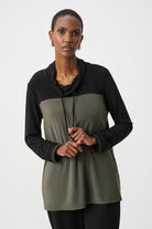 Silky Knit Color Block Funnel-Neck Tunic