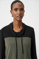 Silky Knit Color Block Funnel-Neck Tunic