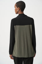 Silky Knit Color Block Funnel-Neck Tunic