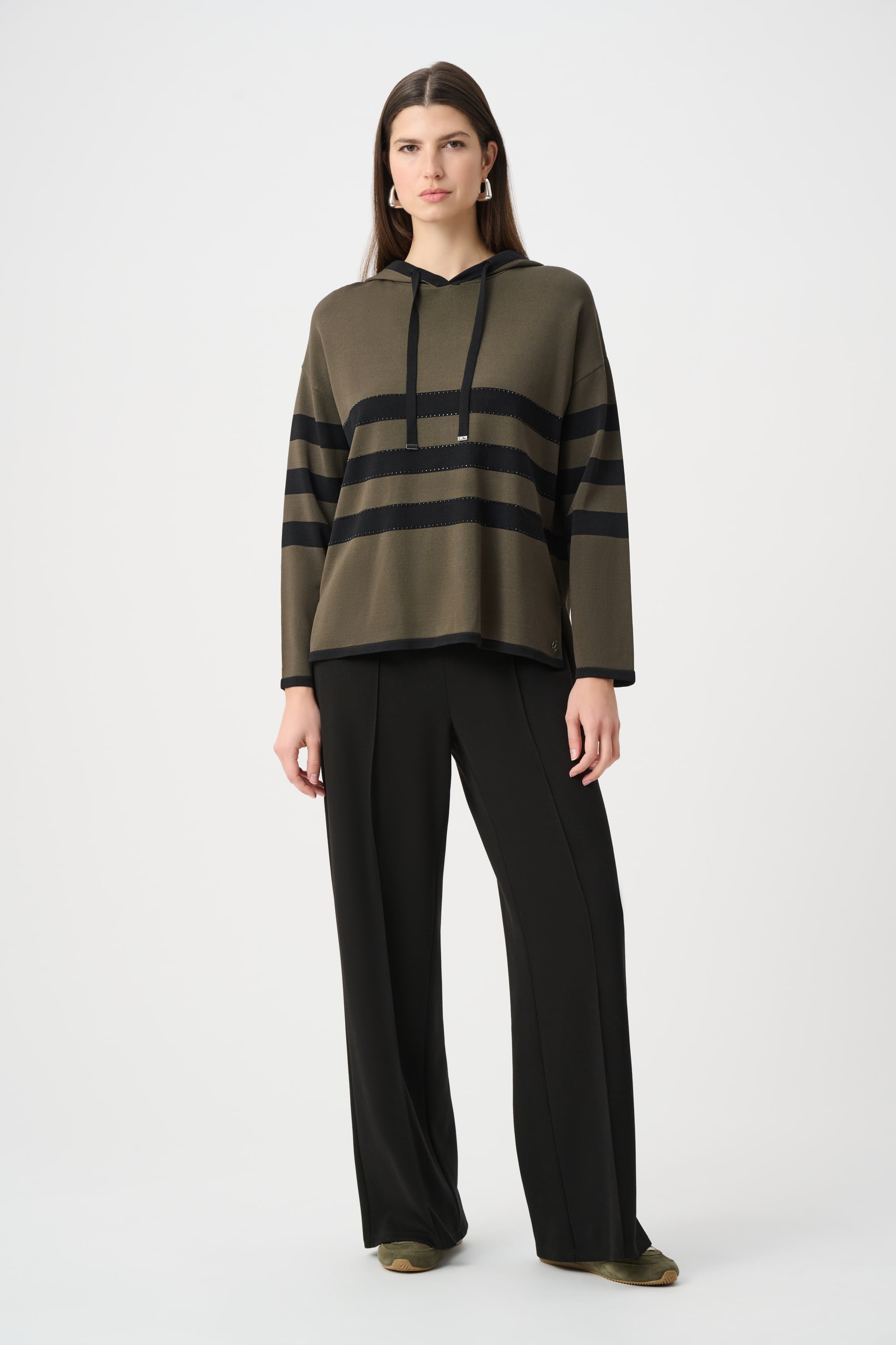 Sweater Knit Striped Hooded Sweater