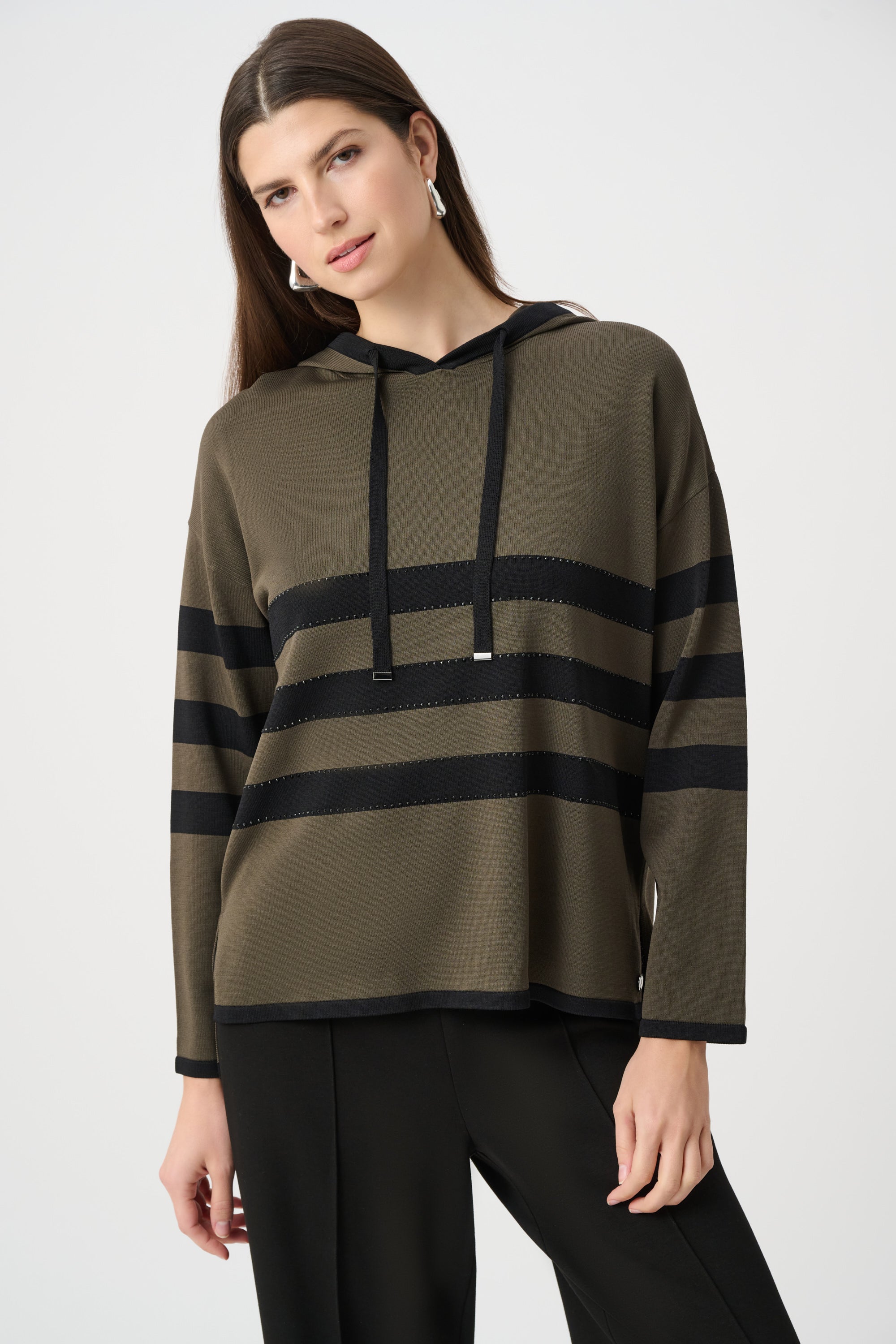 Sweater Knit Striped Hooded Sweater